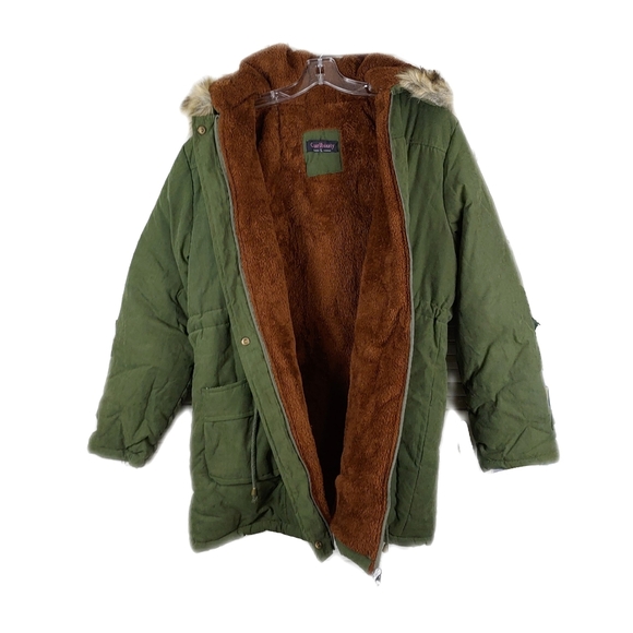 Curlbiuty Womens Dark Olive Winter Faux Fur Lining  Parka NWT Sz S - Picture 5 of 12